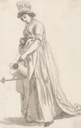 Une fille avec un arrosoir tournée à gauche : Sarah Hough, la nourrice de Mme T.P. Sandby